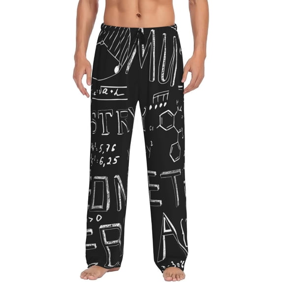Fotbe Men'S Black Scientificclassic Pajama Pants With Elastic Waist And Drawstring Pockets,Pajama Pants Mens Lounge Pants Super Soft