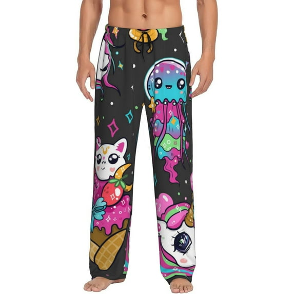 Fotbe Men'S Cat Icecreamclassic Pajama Pants With Elastic Waist And Drawstring Pockets,Pajama Pants Mens Lounge Pants Super Soft