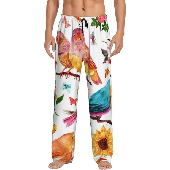 Fotbe Men'S Flowers Birds And Butterfliesclassic Pajama Pants With Elastic Waist And Drawstring Pockets,Pajama Pants Mens Lounge Pants Super Soft