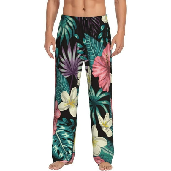 Fotbe Men'S Green Tropical Leavesclassic Pajama Pants With Elastic Waist And Drawstring Pockets,Pajama Pants Mens Lounge Pants Super Soft