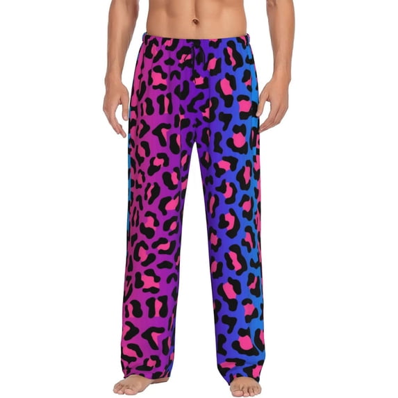 Fotbe Men'S Leopard Neon Rainbow Gradientclassic Pajama Pants With Elastic Waist And Drawstring Pockets,Pajama Pants Mens Lounge Pants Super Soft