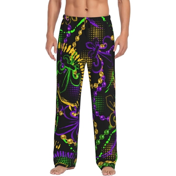 Fotbe Men'S Neon Mardi Grasclassic Pajama Pants With Elastic Waist And Drawstring Pockets,Pajama Pants Mens Lounge Pants Super Soft