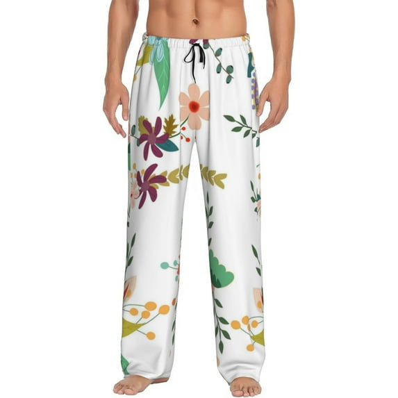 Fotbe Men'S Pretty Floral With Leavesclassic Pajama Pants With Elastic Waist And Drawstring Pockets,Pajama Pants Mens Lounge Pants Super Soft