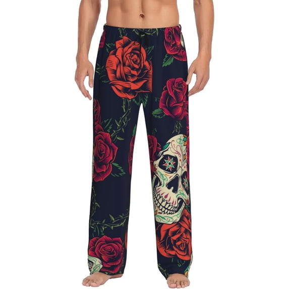 Fotbe Men'S Roses Skullsclassic Pajama Pants With Elastic Waist And Drawstring Pockets,Pajama Pants Mens Lounge Pants Super Soft