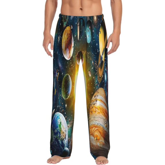 Fotbe Men'S Space Planetclassic Pajama Pants With Elastic Waist And Drawstring Pockets,Pajama Pants Mens Lounge Pants Super Soft