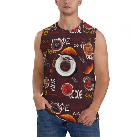 Fotbe Men's A Cup Of Black Coffee On A Saucer Print Men's Sleeveless Muscle Tank Tops Casual T-Shirts for Gym Workout Beach-Large