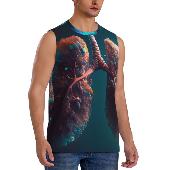 Fotbe Men's Abstract Botanical Heart Print Men's Sleeveless Muscle Tank Tops Casual T-Shirts for Gym Workout Beach-Small