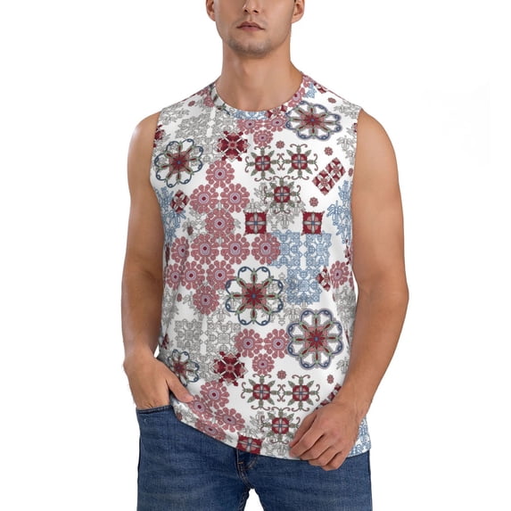 Fotbe Men's Abstract Floral Print Men's Sleeveless Muscle Tank Tops Casual T-Shirts for Gym Workout Beach-3X-Large