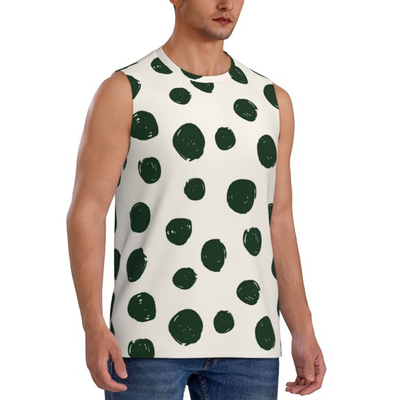 Fotbe Men's Abstract Green Polka Dot Print Men's Sleeveless Muscle Tank Tops Casual T-Shirts for Gym Workout Beach-Medium