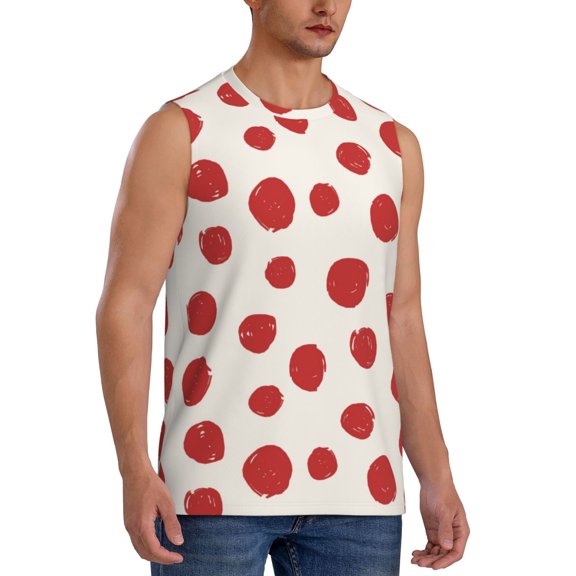 Fotbe Men's Abstract Red Polka Dot Print Men's Sleeveless Muscle Tank Tops Casual T-Shirts for Gym Workout Beach-3X-Large