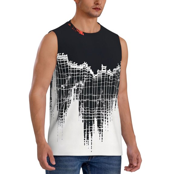 Fotbe Men's Abstract Red Sun Design Print Men's Sleeveless Muscle Tank Tops Casual T-Shirts for Gym Workout Beach-Medium