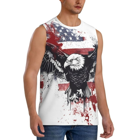 Fotbe Men's American Flag Eagle Art Print Men's Sleeveless Muscle Tank Tops Casual T-Shirts for Gym Workout Beach-XX-Large
