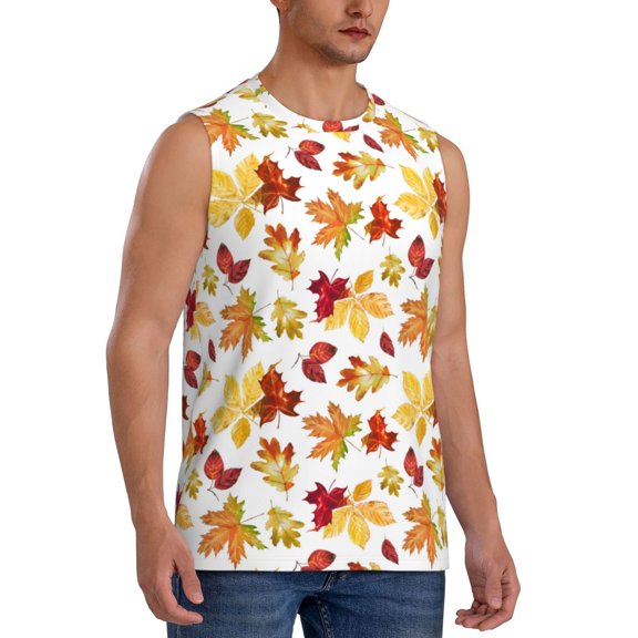 Fotbe Men's Autumn Leaves 1 Print Men's Sleeveless Muscle Tank Tops Casual T-Shirts for Gym Workout Beach-X-Large