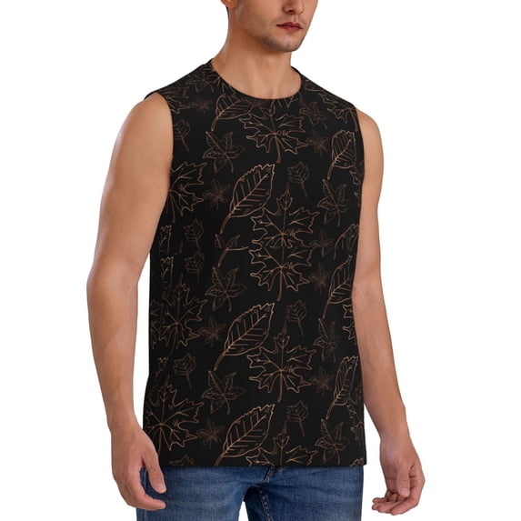 Fotbe Men's Autumn Leaves1 Print Men's Sleeveless Muscle Tank Tops Casual T-Shirts for Gym Workout Beach-Large