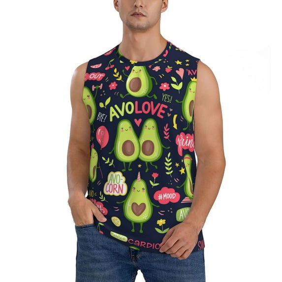 Fotbe Men's Avocado Love Print Men's Sleeveless Muscle Tank Tops Casual T-Shirts for Gym Workout Beach-Small