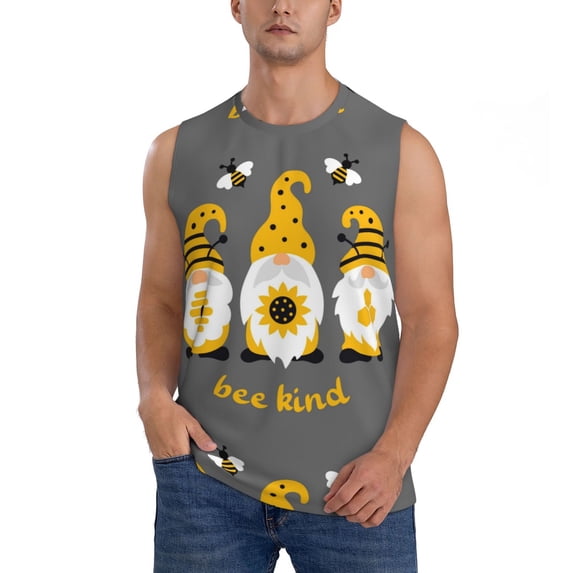Fotbe Men's Bee Kind Print Men's Sleeveless Muscle Tank Tops Casual T-Shirts for Gym Workout Beach-XX-Large