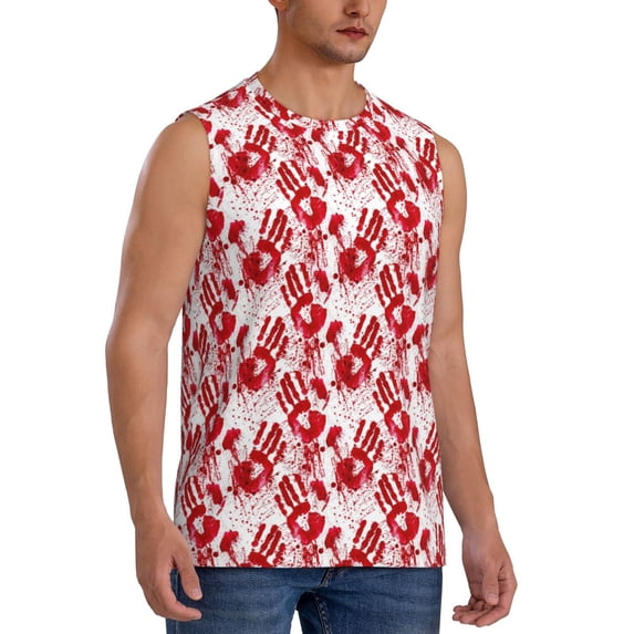 Fotbe Men's Bloody Hand 2 Print Men's Sleeveless Muscle Tank Tops Casual T-Shirts for Gym Workout Beach-Small