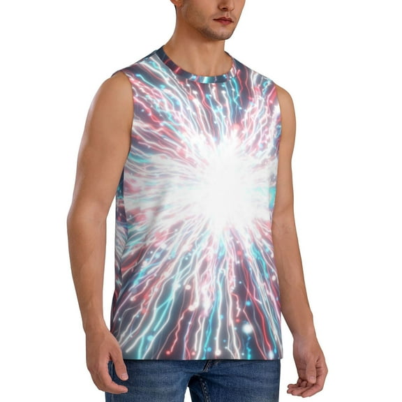 Fotbe Men's Blue Swirl Fireworks Print Men's Sleeveless Muscle Tank Tops Casual T-Shirts for Gym Workout Beach-X-Large