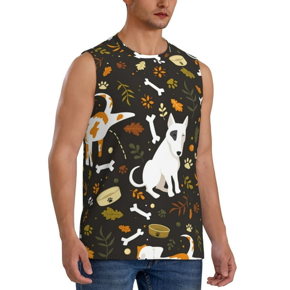 Fotbe Men's Bones And Leaves Print Men's Sleeveless Muscle Tank Tops Casual T-Shirts for Gym Workout Beach-Small