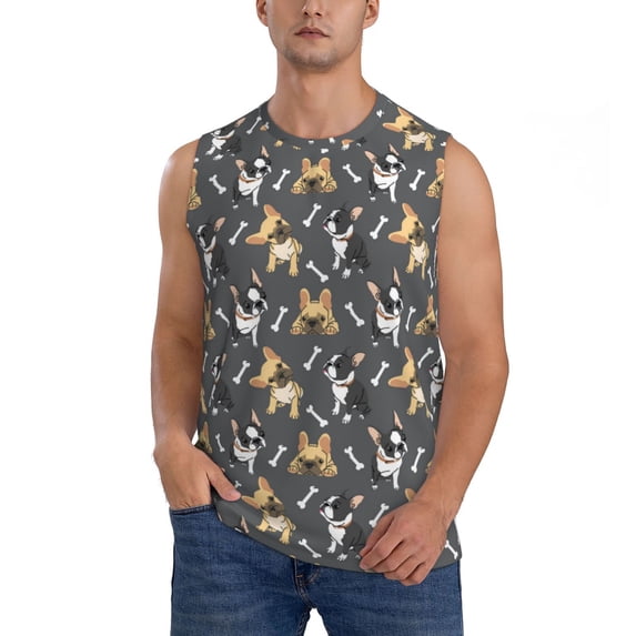 Fotbe Men's Bulldog Print Print Men's Sleeveless Muscle Tank Tops Casual T-Shirts for Gym Workout Beach-Small