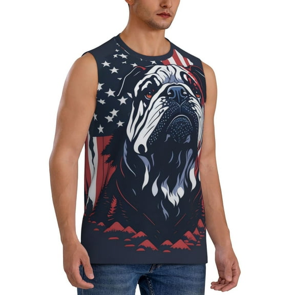 Fotbe Men's Bulldog with Forest Flag Print Men's Sleeveless Muscle Tank Tops Casual T-Shirts for Gym Workout Beach-XX-Large