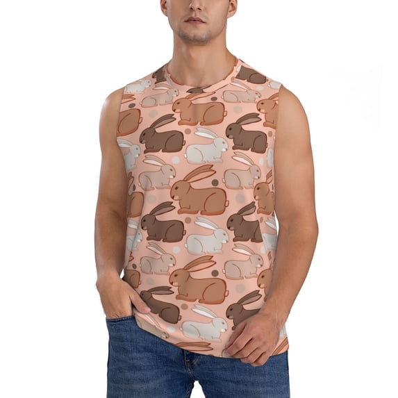 Fotbe Men's Cartoon Rabbit Print Men's Sleeveless Muscle Tank Tops Casual T-Shirts for Gym Workout Beach-X-Large