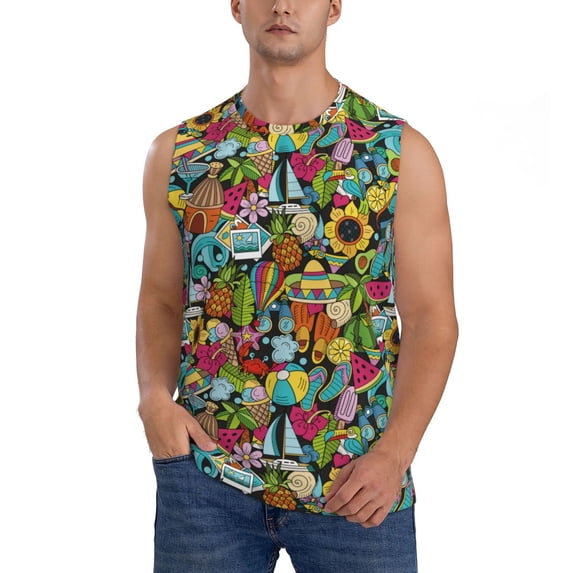 Fotbe Men's Color Summer Print Men's Sleeveless Muscle Tank Tops Casual T-Shirts for Gym Workout Beach-Large