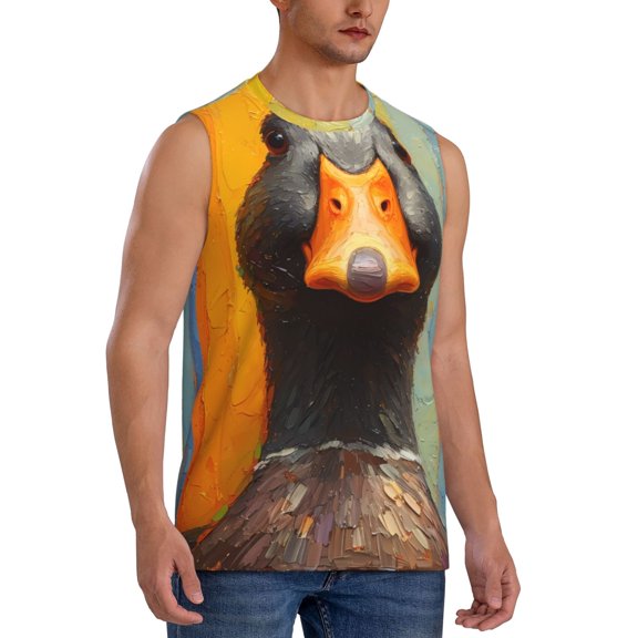 Fotbe Men's Colorful Painted Duck Print Men's Sleeveless Muscle Tank Tops Casual T-Shirts for Gym Workout Beach-Large