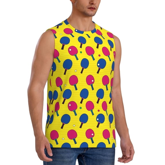 Fotbe Men's Colorful Ping Pong Print Men's Sleeveless Muscle Tank Tops Casual T-Shirts for Gym Workout Beach-XX-Large