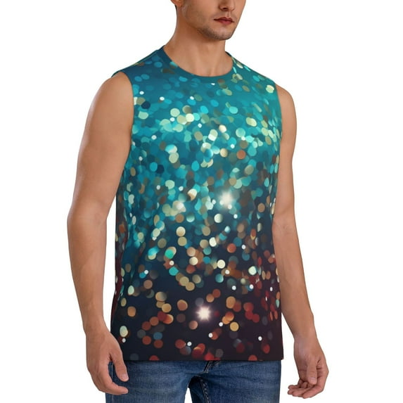 Fotbe Men's Colorful Rainbow Glitter Print Men's Sleeveless Muscle Tank Tops Casual T-Shirts for Gym Workout Beach-X-Large