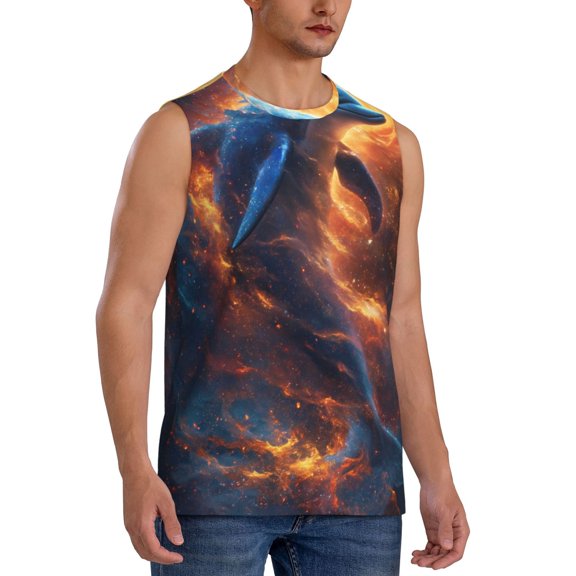 Fotbe Men's Cool Dolphin Print Men's Sleeveless Muscle Tank Tops Casual T-Shirts for Gym Workout Beach-XX-Large