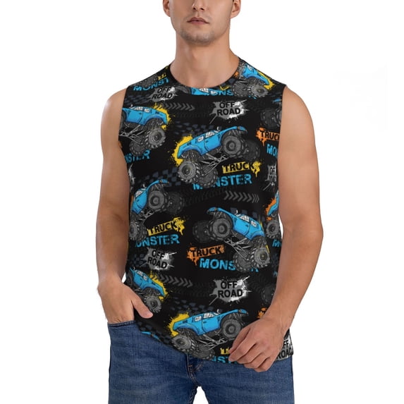 Fotbe Men's Cool Off-Road Vehicle Print Men's Sleeveless Muscle Tank Tops Casual T-Shirts for Gym Workout Beach-3X-Large