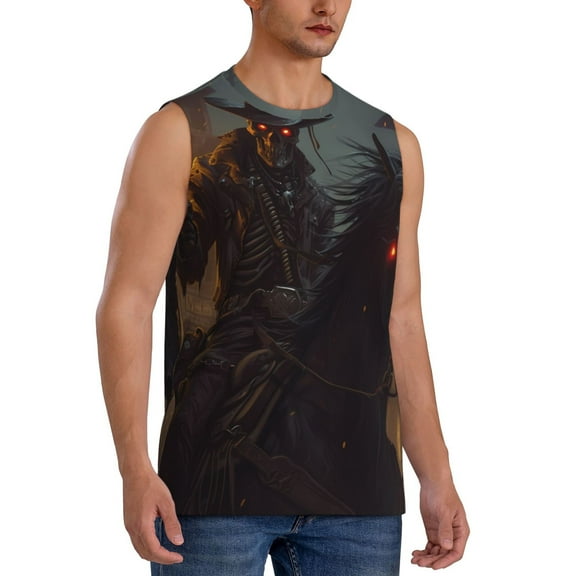 Fotbe Men's Cool Skull Western Cowboy Print Men's Sleeveless Muscle Tank Tops Casual T-Shirts for Gym Workout Beach-3X-Large