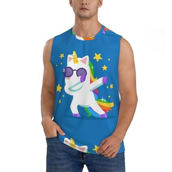 Fotbe Men's Cool Unicorn Star Golden Print Men's Sleeveless Muscle Tank Tops Casual T-Shirts for Gym Workout Beach-Small