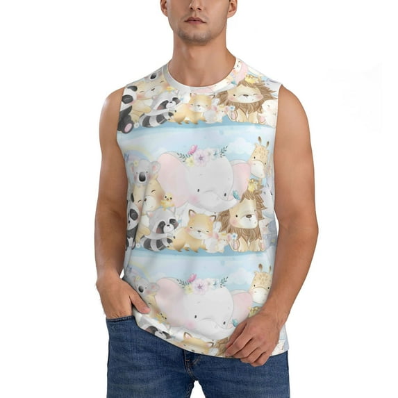 Fotbe Men's Cute Animals Print Men's Sleeveless Muscle Tank Tops Casual T-Shirts for Gym Workout Beach-Small