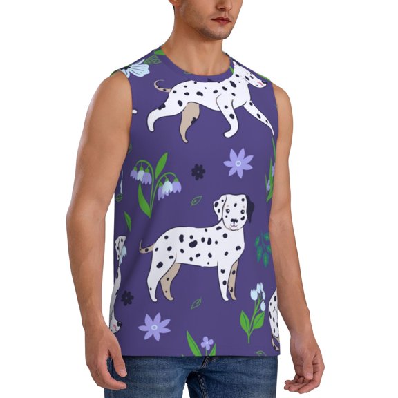 Fotbe Men's Cute Dog Print Men's Sleeveless Muscle Tank Tops Casual T-Shirts for Gym Workout Beach-XX-Large
