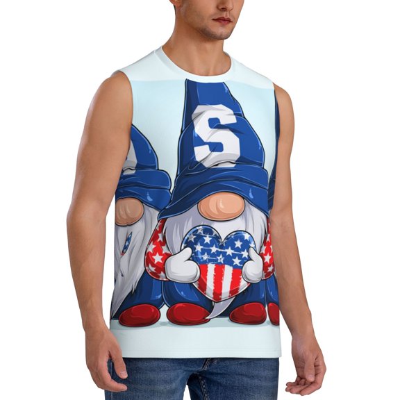 Fotbe Men's Cute Gnomes in USA Print Men's Sleeveless Muscle Tank Tops Casual T-Shirts for Gym Workout Beach-Medium