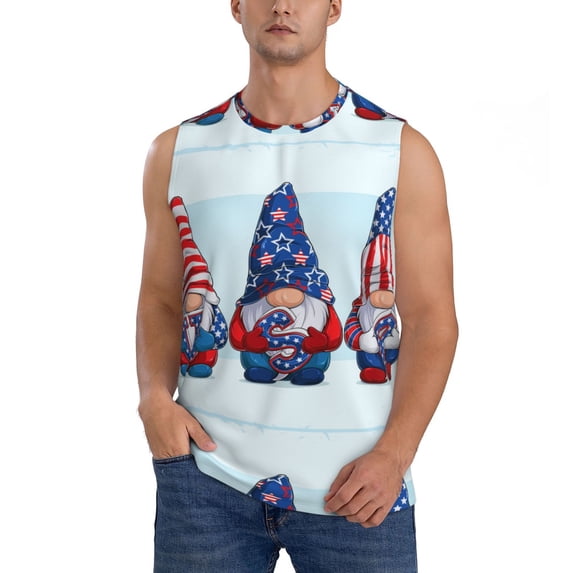 Fotbe Men's Cute Gnomes in USA1 Print Men's Sleeveless Muscle Tank Tops Casual T-Shirts for Gym Workout Beach-Large