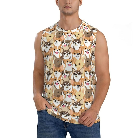 Fotbe Men's Cute Puppy Print Men's Sleeveless Muscle Tank Tops Casual T-Shirts for Gym Workout Beach-Medium
