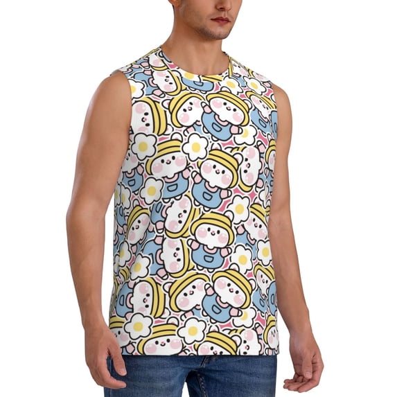 Fotbe Men's Cute Rabbit Print Men's Sleeveless Muscle Tank Tops Casual T-Shirts for Gym Workout Beach-Small