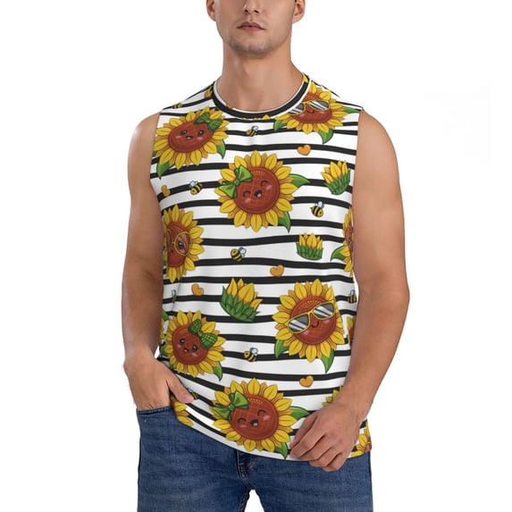 Fotbe Men's Cute Sunflowers Print Men's Sleeveless Muscle Tank Tops Casual T-Shirts for Gym Workout Beach-Large
