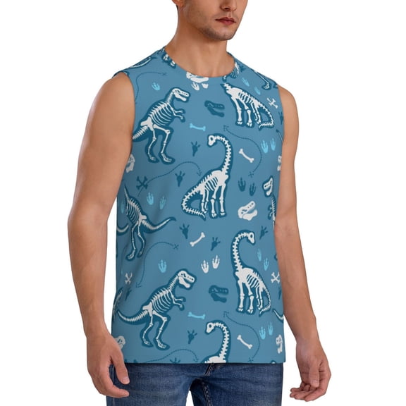 Fotbe Men's Dinosaur Skull Print Men's Sleeveless Muscle Tank Tops Casual T-Shirts for Gym Workout Beach-Large