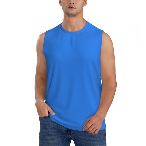 Fotbe Men's Dodgerblue Print Men's Sleeveless Muscle Tank Tops Casual T-Shirts for Gym Workout Beach-X-Large