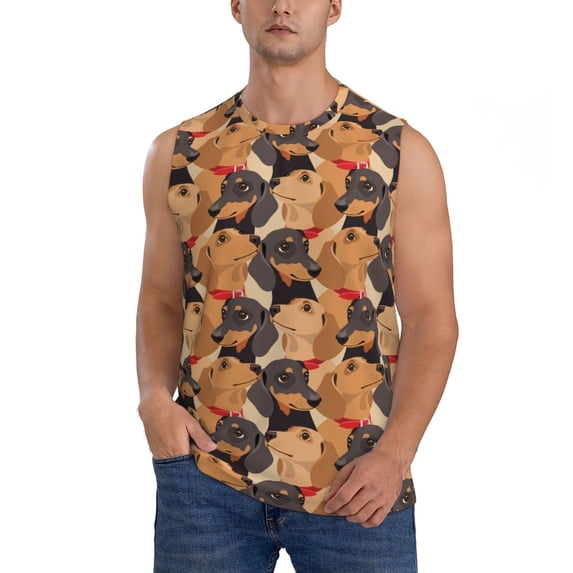 Fotbe Men's Dog Print Men's Sleeveless Muscle Tank Tops Casual T-Shirts for Gym Workout Beach-Small