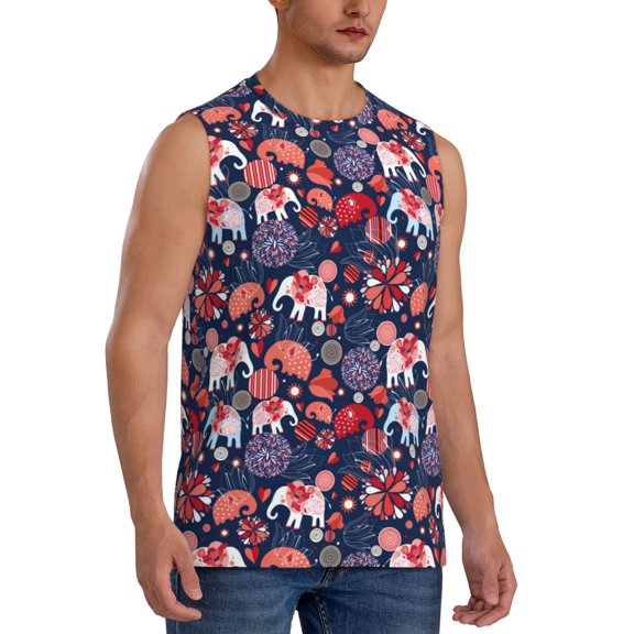 Fotbe Men's Elephants Print Men's Sleeveless Muscle Tank Tops Casual T-Shirts for Gym Workout Beach-Medium