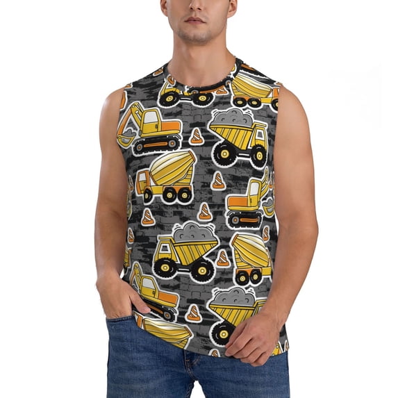 Fotbe Men's Excavator At Work Print Men's Sleeveless Muscle Tank Tops Casual T-Shirts for Gym Workout Beach-Large