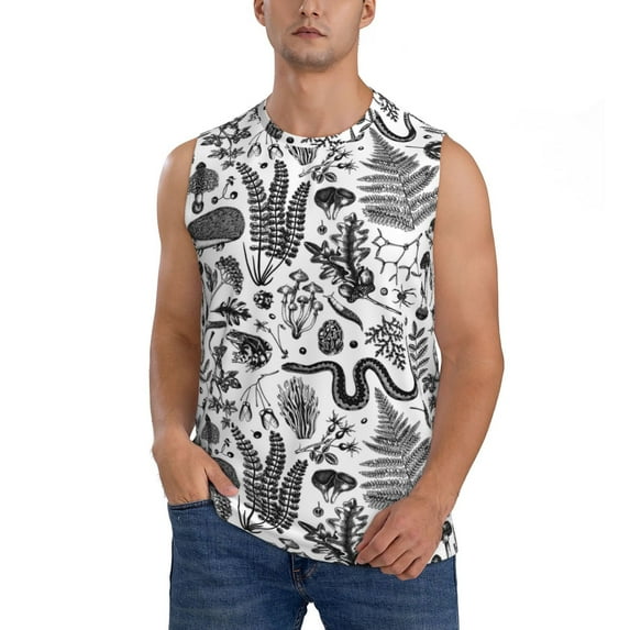 Fotbe Men's Fall Forest Print Men's Sleeveless Muscle Tank Tops Casual T-Shirts for Gym Workout Beach-Medium