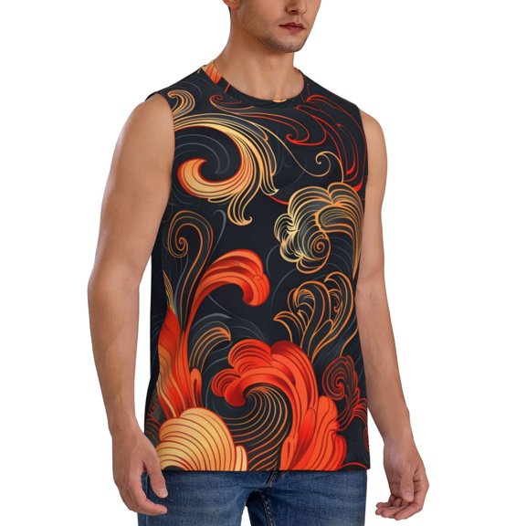 Fotbe Men's Fiery Floral Pattern Print Men's Sleeveless Muscle Tank Tops Casual T-Shirts for Gym Workout Beach-Large