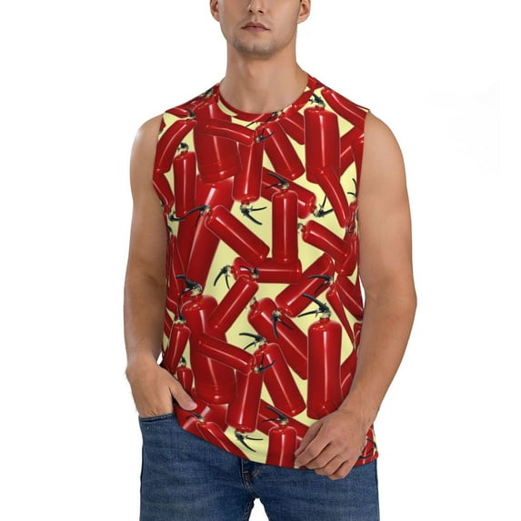 Fotbe Men's Fire Extinguisher Print Men's Sleeveless Muscle Tank Tops Casual T-Shirts for Gym Workout Beach-3X-Large