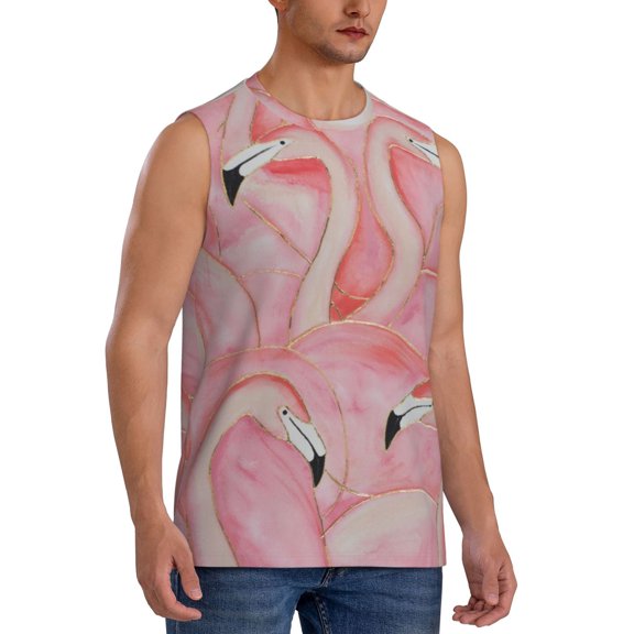 Fotbe Men's Flamingos Print Men's Sleeveless Muscle Tank Tops Casual T-Shirts for Gym Workout Beach-3X-Large